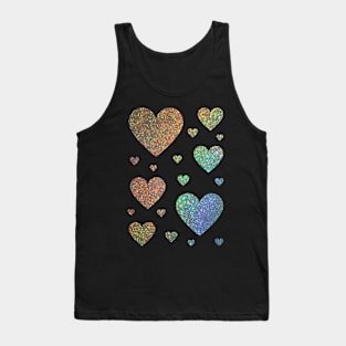 Holographic Rainbow Ombre Faux Glitter Hearts Tank Top